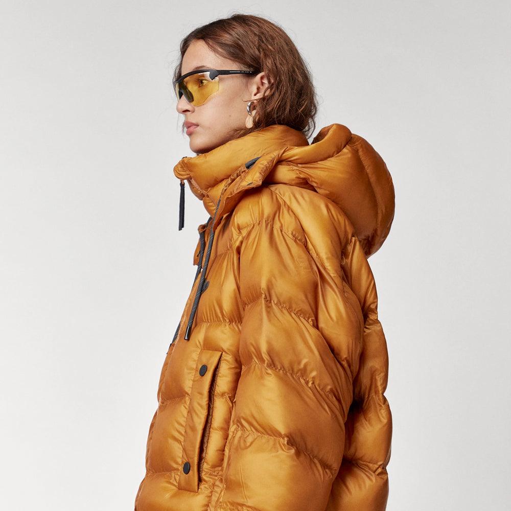 Women's Inferno Yellow Hooded Puffer Jacket - Leather Loom