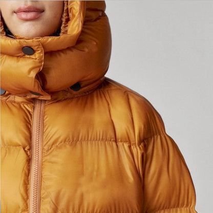 Women's Inferno Yellow Hooded Puffer Jacket - Leather Loom