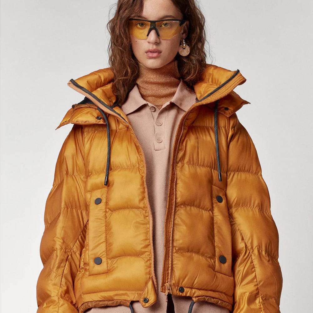 Women's Inferno Yellow Hooded Puffer Jacket - Leather Loom