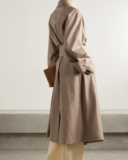 Women's Light Brown Leather Long Coat - Leather Loom