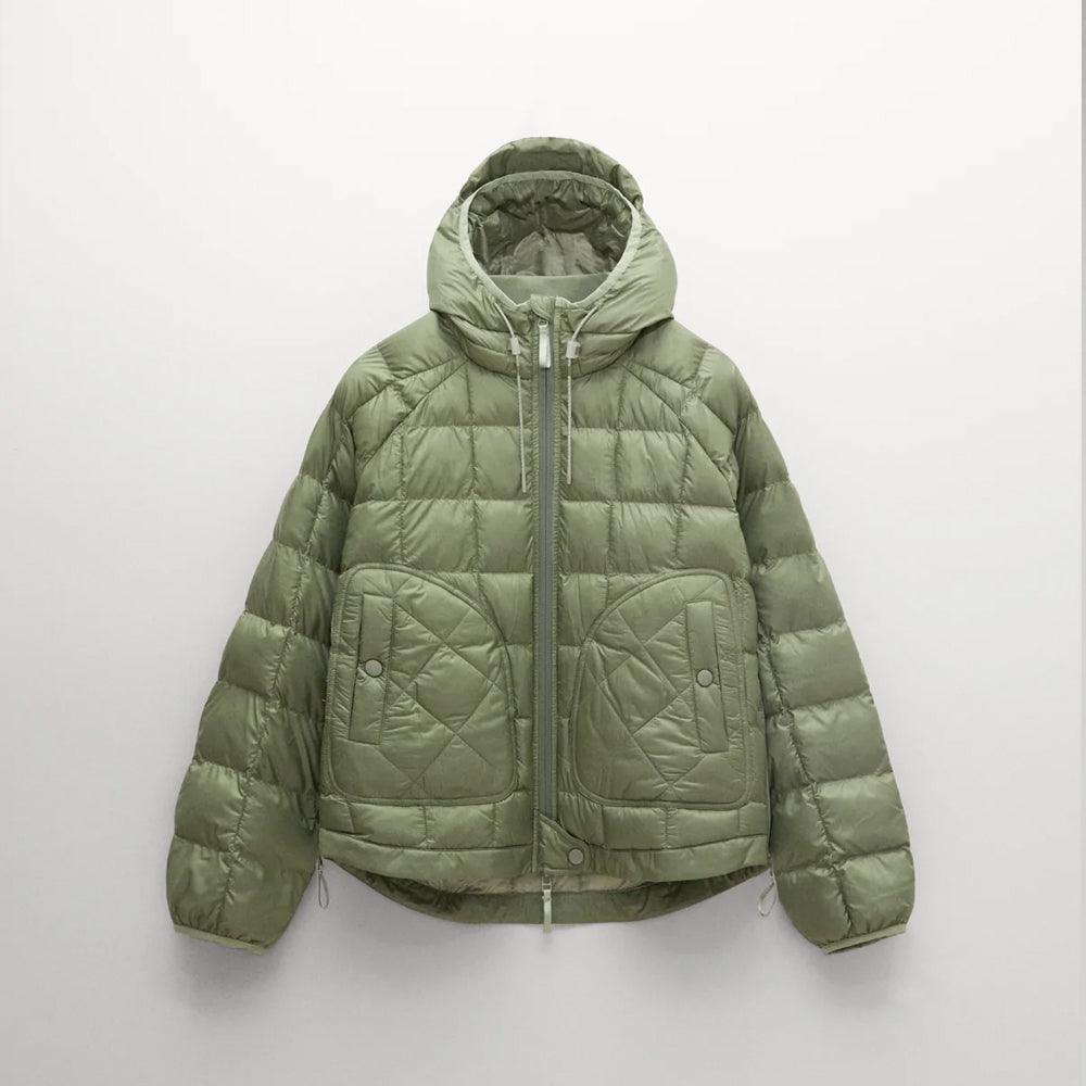 Women's Light Green Down Parka Jacket with Hood - Leather Loom