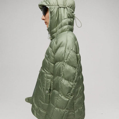 Women's Light Green Down Parka Jacket with Hood - Leather Loom