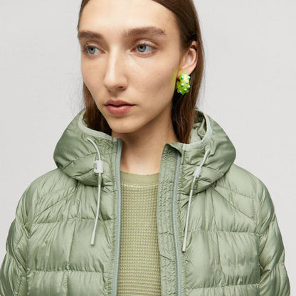 Women's Light Green Down Parka Jacket with Hood - Leather Loom