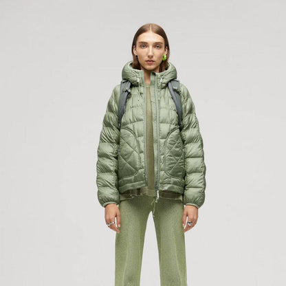 Women's Light Green Down Parka Jacket with Hood - Leather Loom