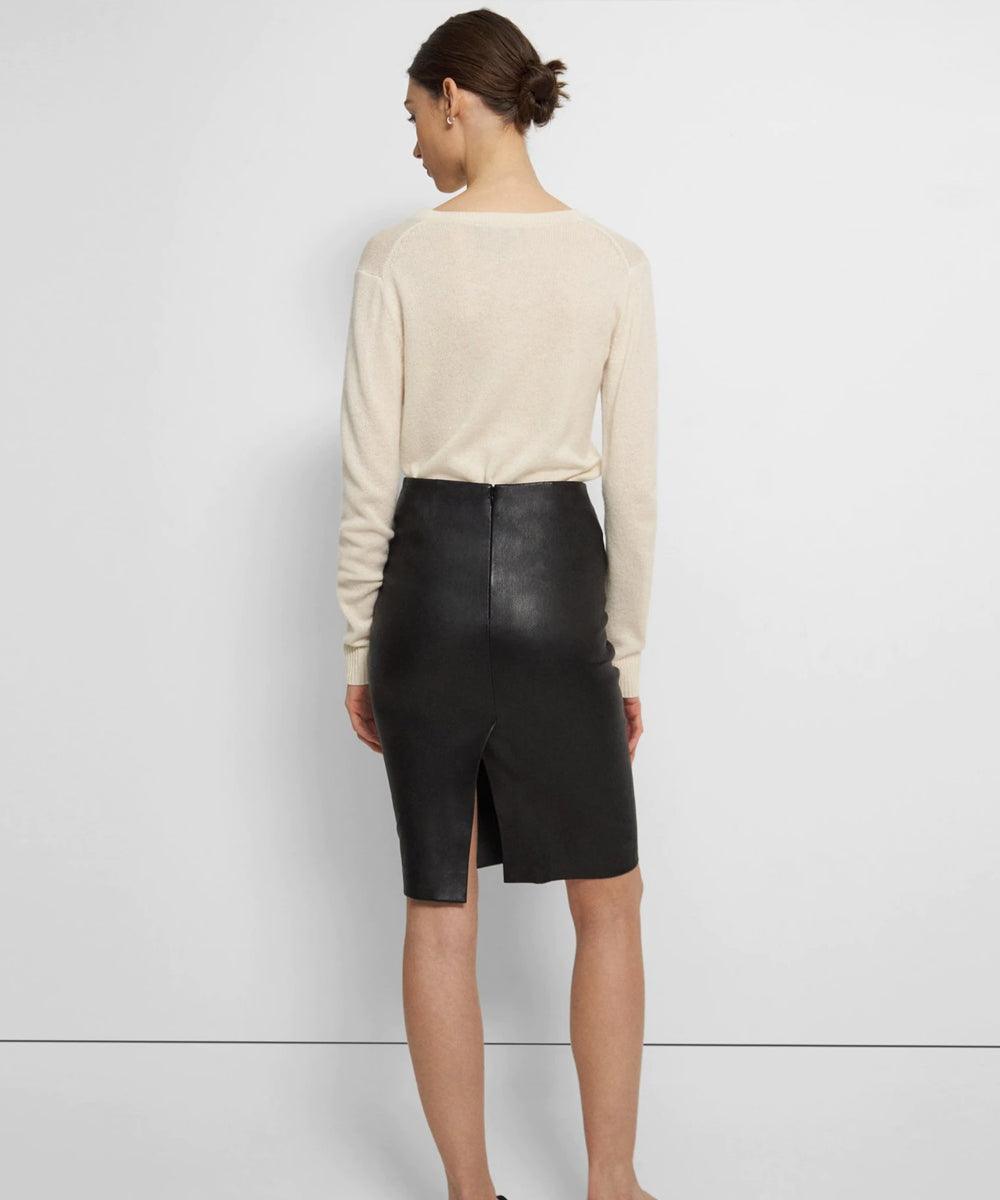Women's Midi Black Leather Skirt - Leather Loom