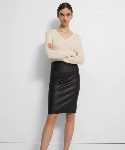 Women's Midi Black Leather Skirt - Leather Loom