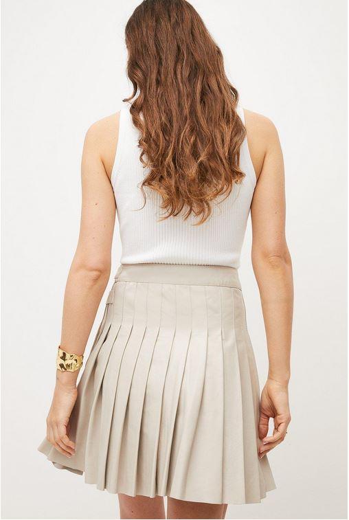 Women's Off White Buckle Leather Kilt Skirt - Leather Loom