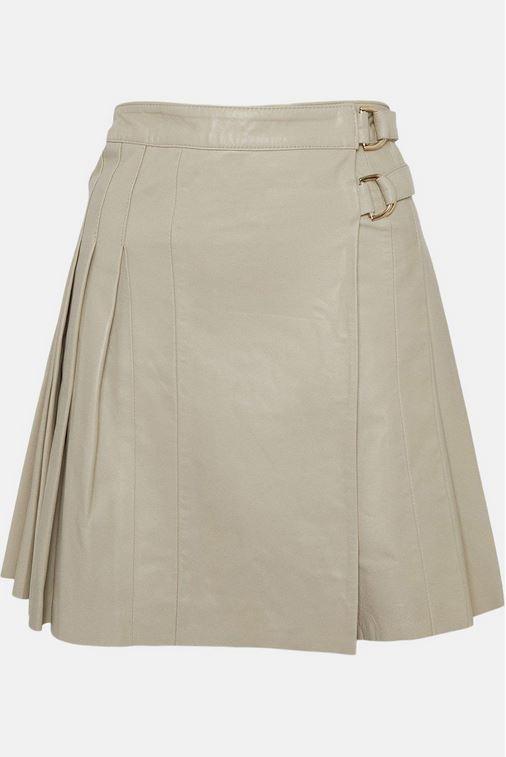 Women's Off White Buckle Leather Kilt Skirt - Leather Loom