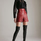Women's Red High Waist Military Button Leather Shorts - Leather Loom
