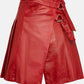 Women's Red Leather Buckle Kilt Skirt - Leather Loom
