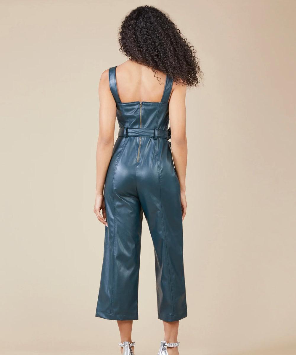 Women's Sleeveless Utility Leather Jumpsuit - Leather Loom
