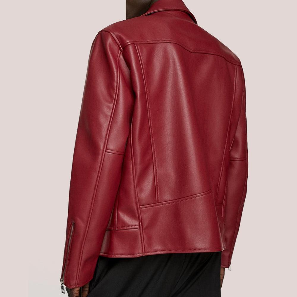 Women's Utility Red Leather Biker Jacket - Leather Loom