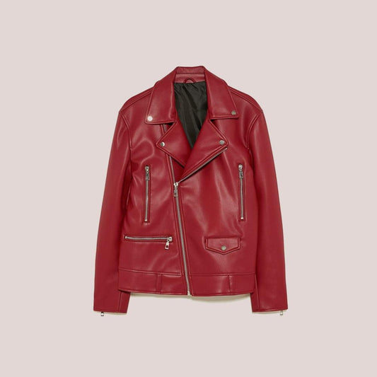 Women's Utility Red Leather Biker Jacket - Leather Loom