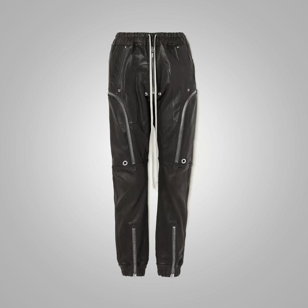 Women's Zipper Styled Black Leather Pants - Leather Loom