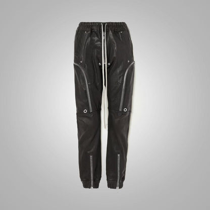 Women's Zipper Styled Black Leather Pants - Leather Loom