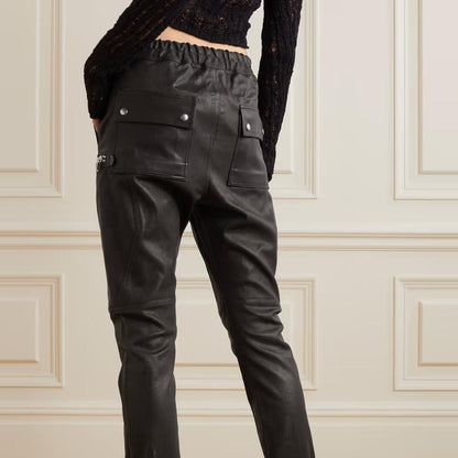 Women's Zipper Styled Black Leather Pants - Leather Loom