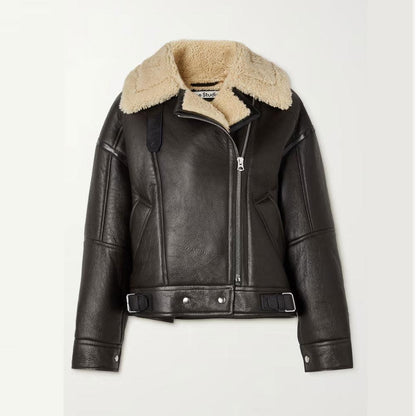 Black Women B3 RAF Aviator Cowhide Shearling Leather Jacket - Leather Loom