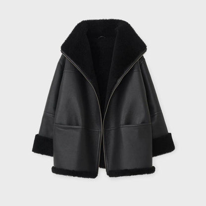 Women B3 RAF Aviator Black Styled Sheepskin Shearling Leather Jacket - Leather Loom