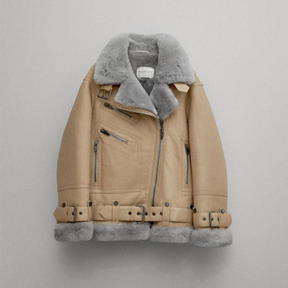 Women RAF Aviator Styled Lambskin Shearling Leather Jacket - Leather Loom