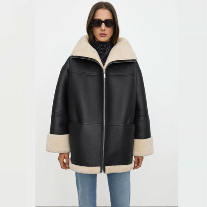 Women B3 RAF Aviator Styled Sheepskin Shearling Leather Jacket - Leather Loom