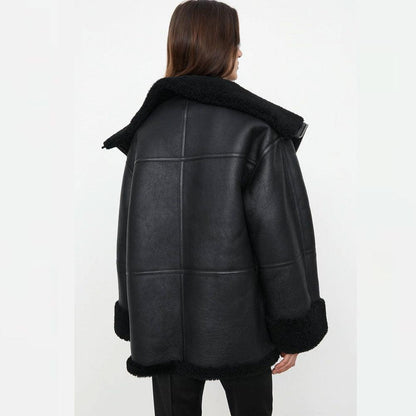 Women B3 RAF Aviator Black Styled Sheepskin Shearling Leather Jacket - Leather Loom