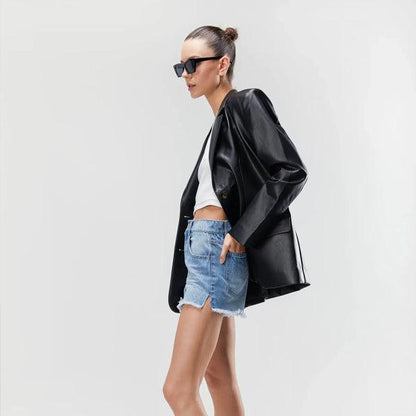 Womens Black Soft Leather Blazer - Leather Loom