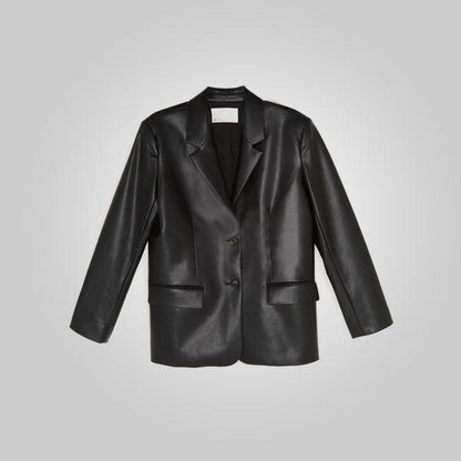 Womens Black Soft Leather Blazer - Leather Loom