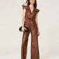 Womens Brown Sheepskin Leather Jumpsuit - Leather Loom