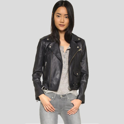 Zora Black Biker Leather Jacket - Leather Loom