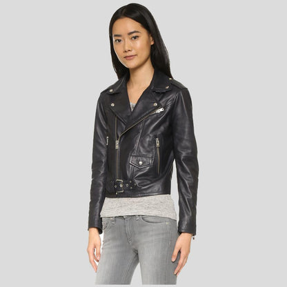 Zora Black Biker Leather Jacket - Leather Loom