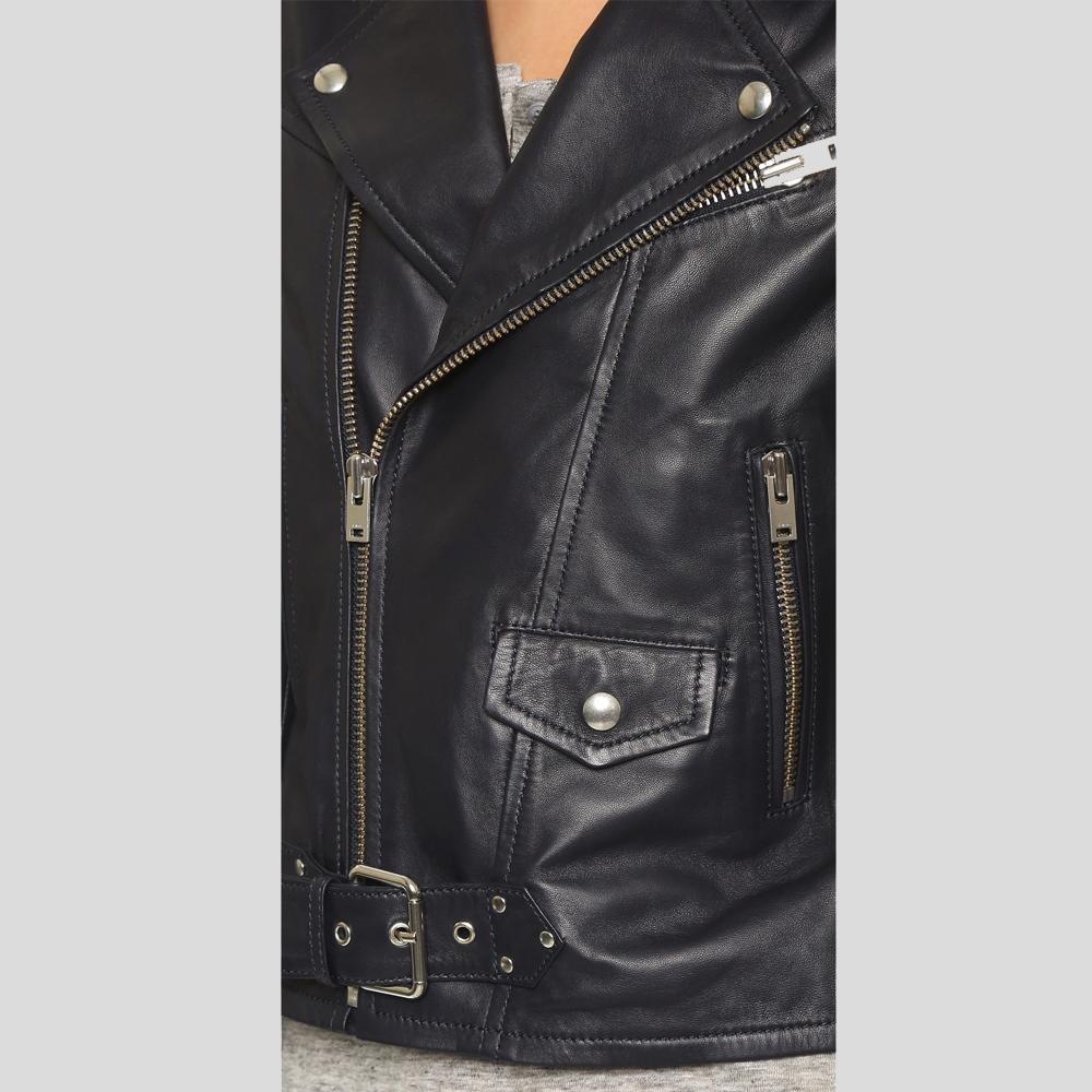 Zora Black Biker Leather Jacket - Leather Loom