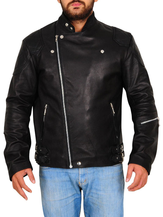 Leather Biker Jacket In Black - Leather Loom