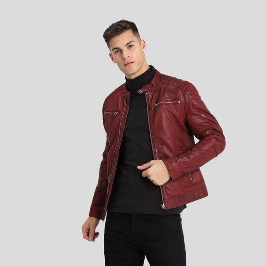 Ben Red Biker Leather Jacket - Leather Loom