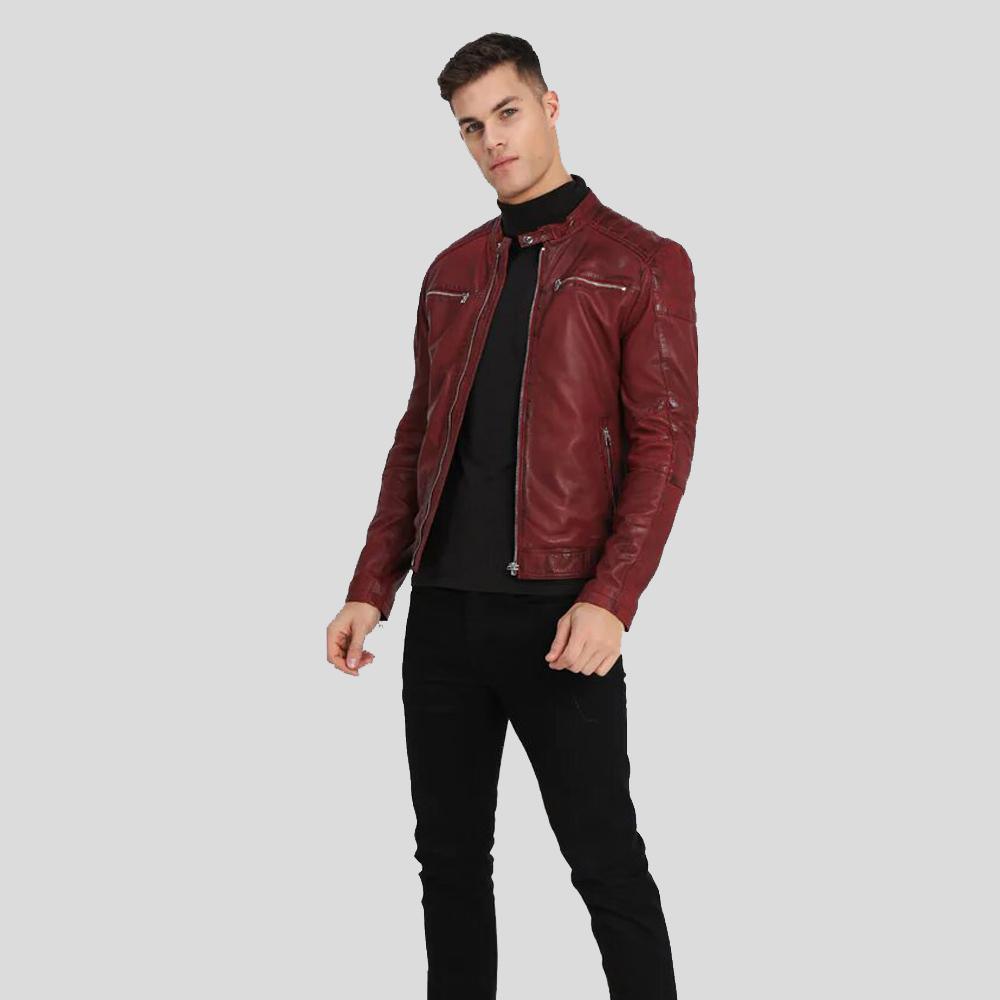 Ben Red Biker Leather Jacket - Leather Loom