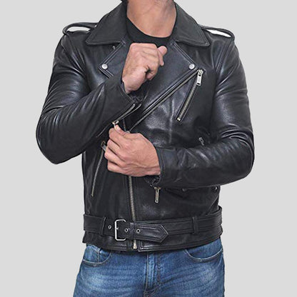 Alec Black Biker Leather Jacket - Leather Loom