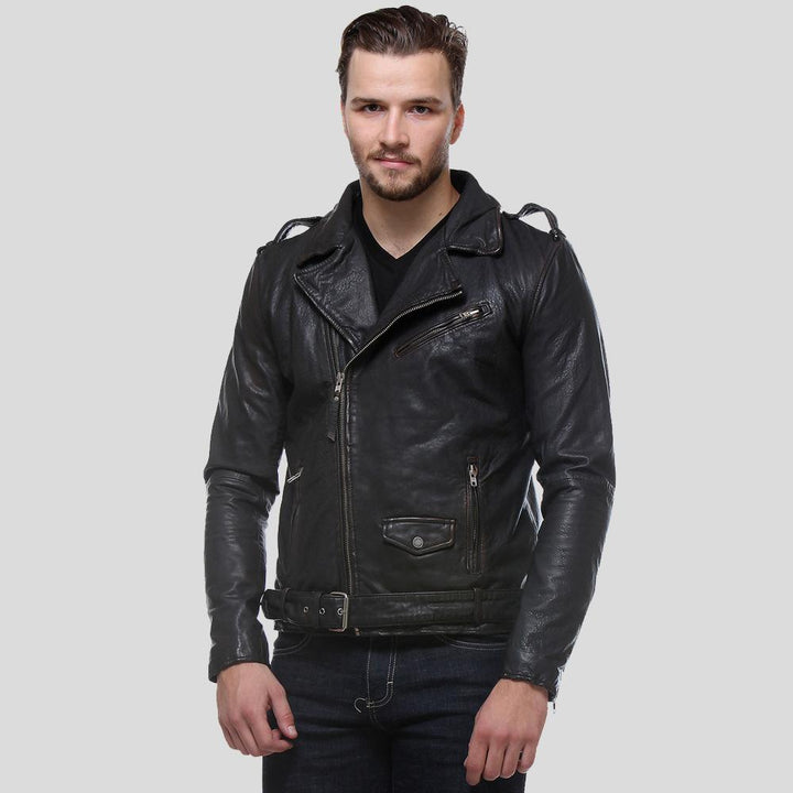 Freddie Black Biker Leather Jacket - Leather Loom