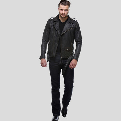 Freddie Black Biker Leather Jacket - Leather Loom