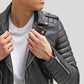 Cain Black Slim Fit Biker Leather Jacket - Leather Loom