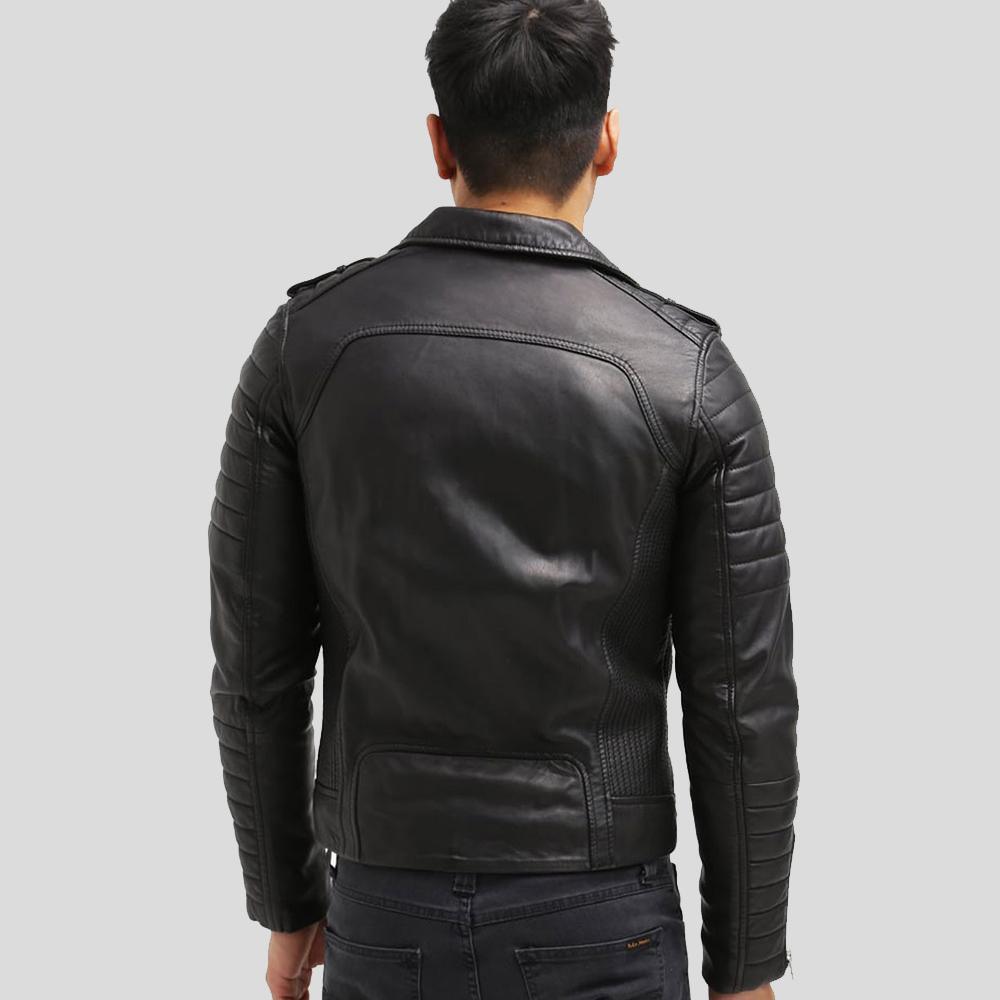 Cain Black Slim Fit Biker Leather Jacket - Leather Loom