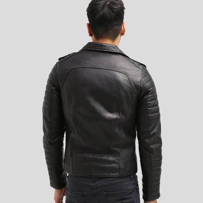 Cain Black Slim Fit Biker Leather Jacket for Men