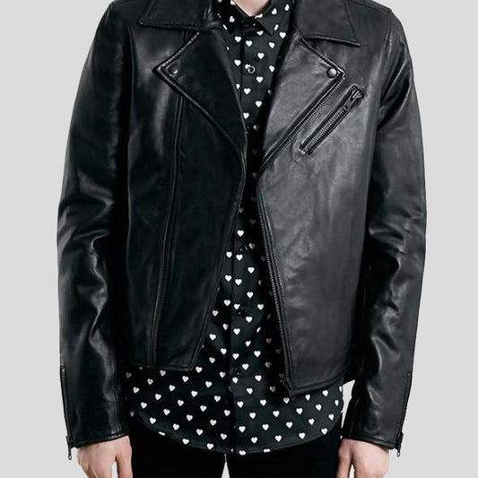 Caleb Black Biker Leather Jacket - Leather Loom