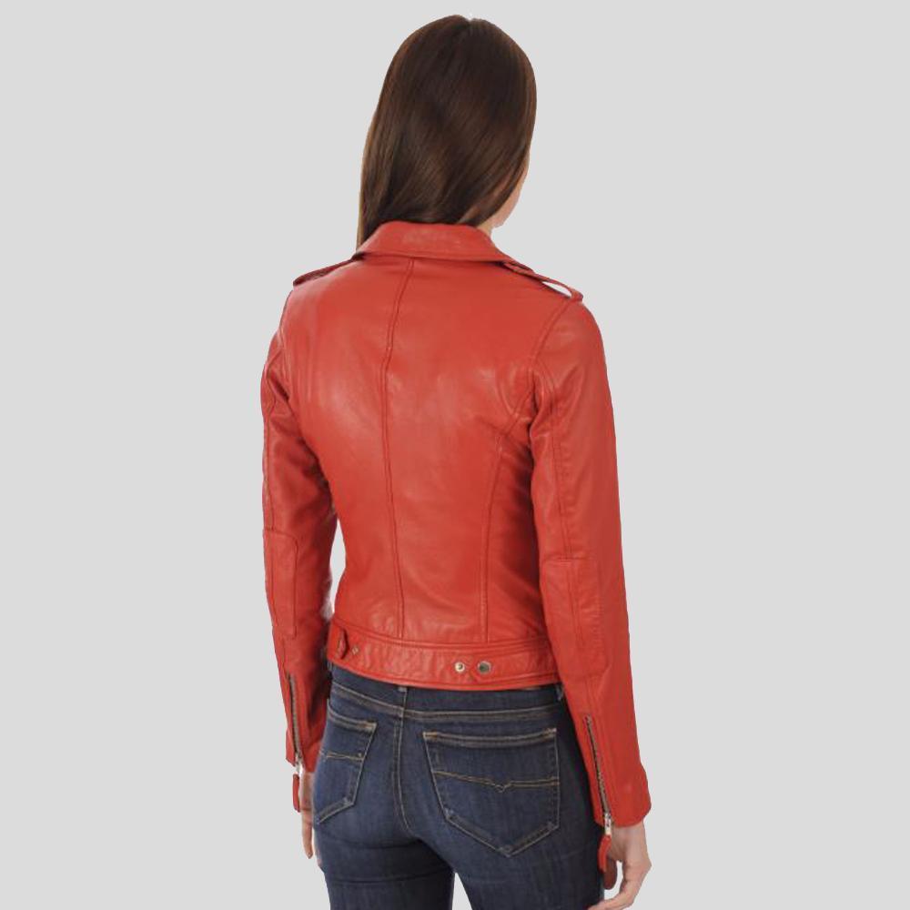 Callie Red Biker Leather Jacket - Leather Loom
