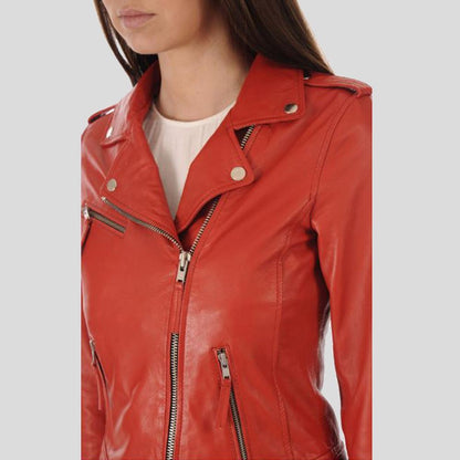 Callie Red Biker Leather Jacket - Leather Loom