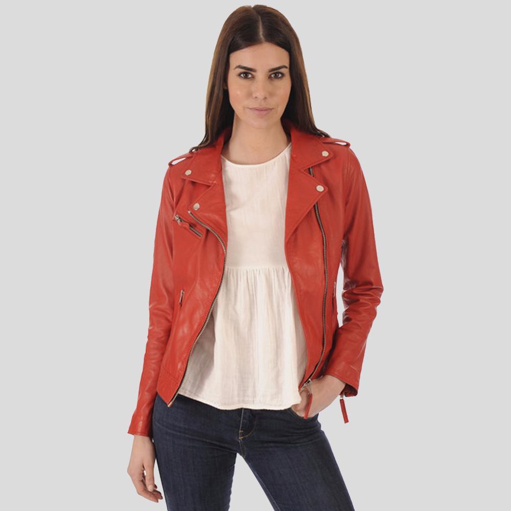 Callie Red Biker Leather Jacket - Leather Loom