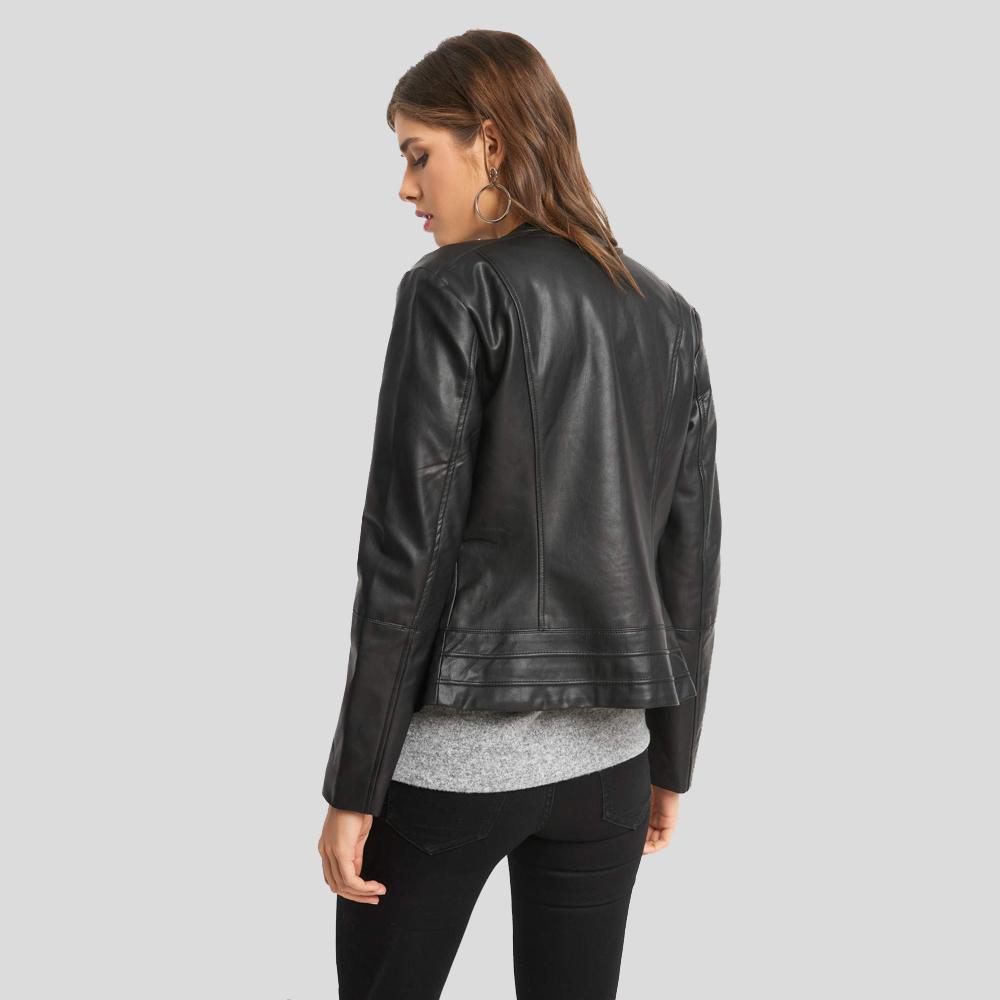 Cora Black Biker Leather Jacket - Leather Loom
