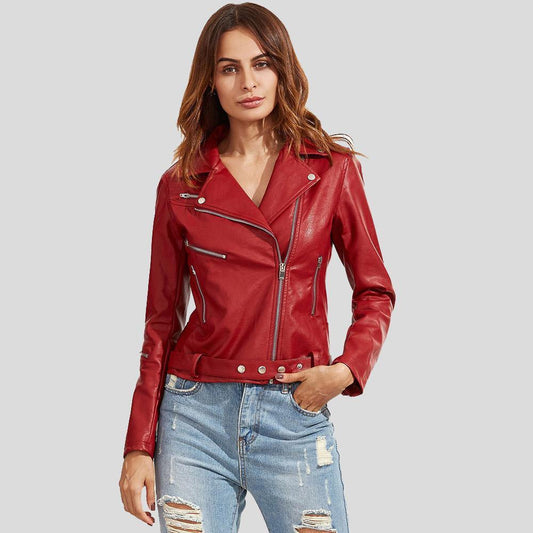 Diana Red Biker Leather Jacket - Leather Loom