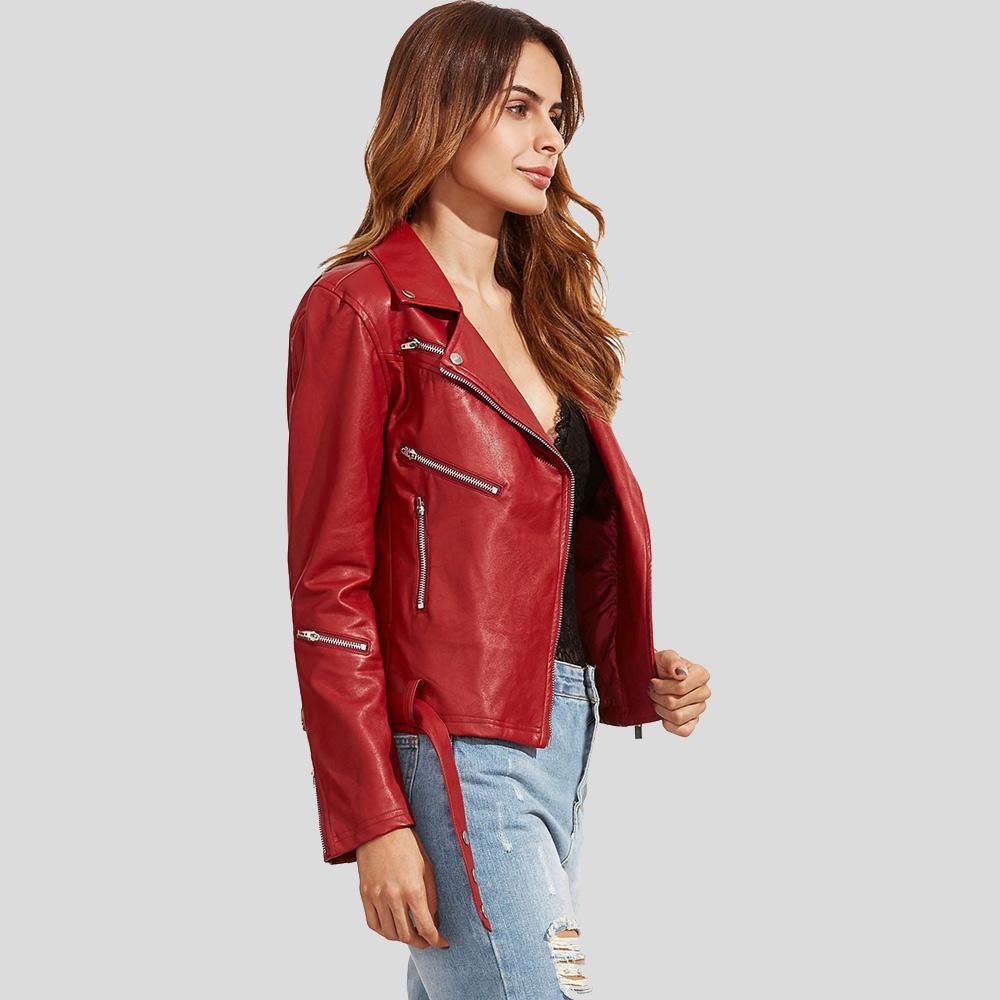 Diana Red Biker Leather Jacket - Leather Loom