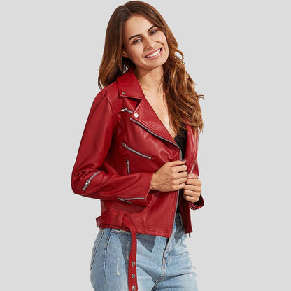 Diana Red Biker Leather Jacket - Leather Loom