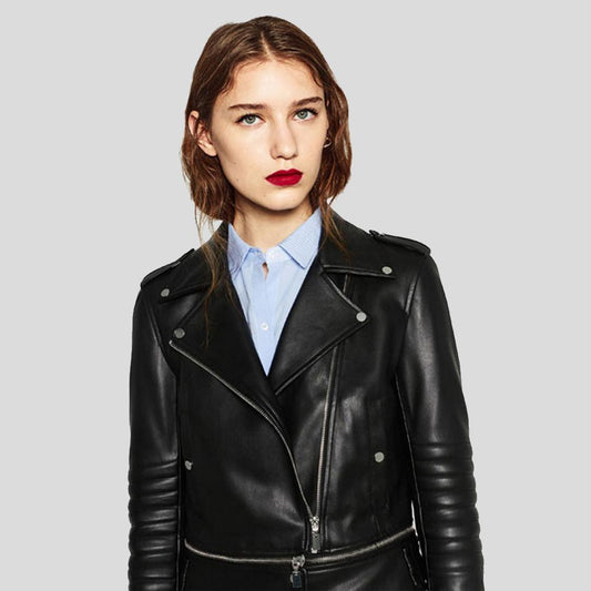 Elise Black Biker Leather Jacket - Leather Loom