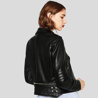 Elise Black Biker Leather Jacket - Leather Loom